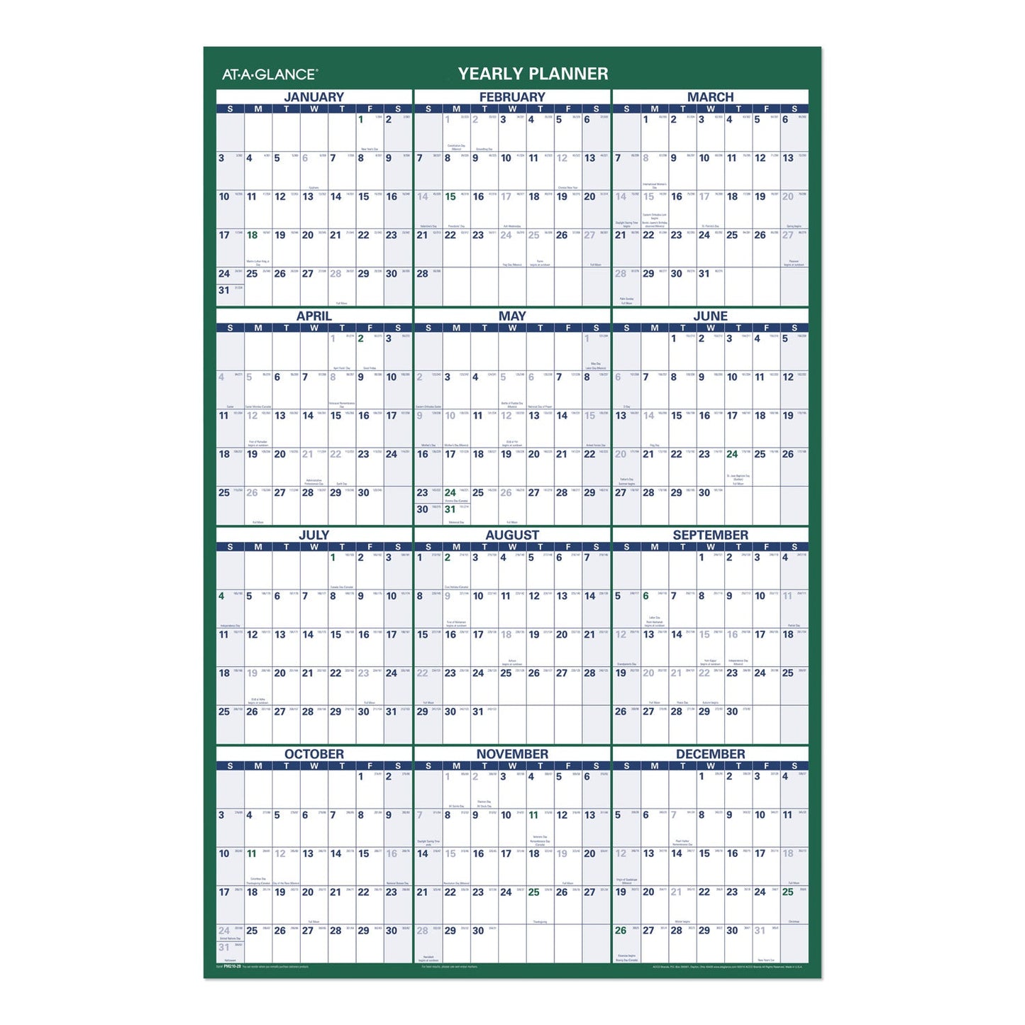 AT-A-GLANCE Vertical Erasable Wall Planner, 24 x 36, White/Green Sheets, 12-Month (Jan to Dec): 2023