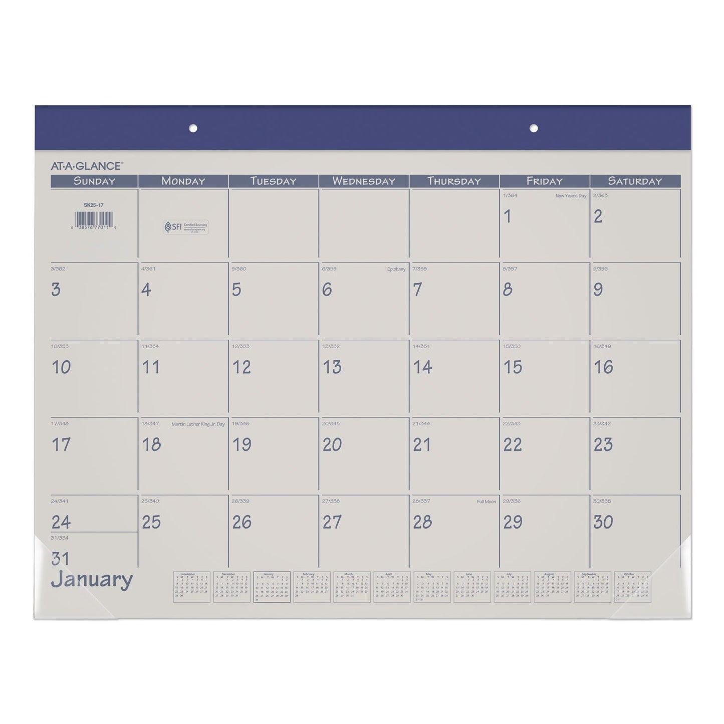 AT-A-GLANCE Fashion Color Desk Pad, 22 x 17, Stone/Blue Sheets, Blue Binding, Clear Corners, 12-Month (Jan to Dec): 2023