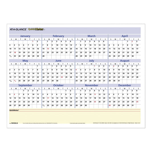 AT-A-GLANCE QuickNotes Mini Erasable Wall Planner, 16 x 12, White/Blue/Yellow Sheets, 12-Month (Jan to Dec): 2023