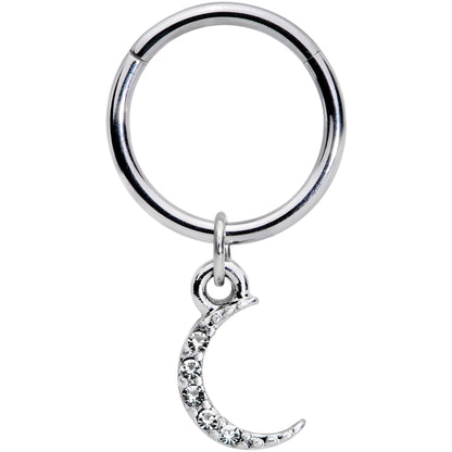 16G 3/8 Clear Gem Sliver of Moon Dangle Hinged Segment Ring