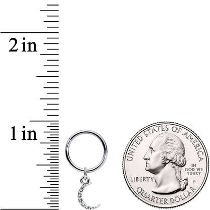 16G 3/8 Clear Gem Sliver of Moon Dangle Hinged Segment Ring
