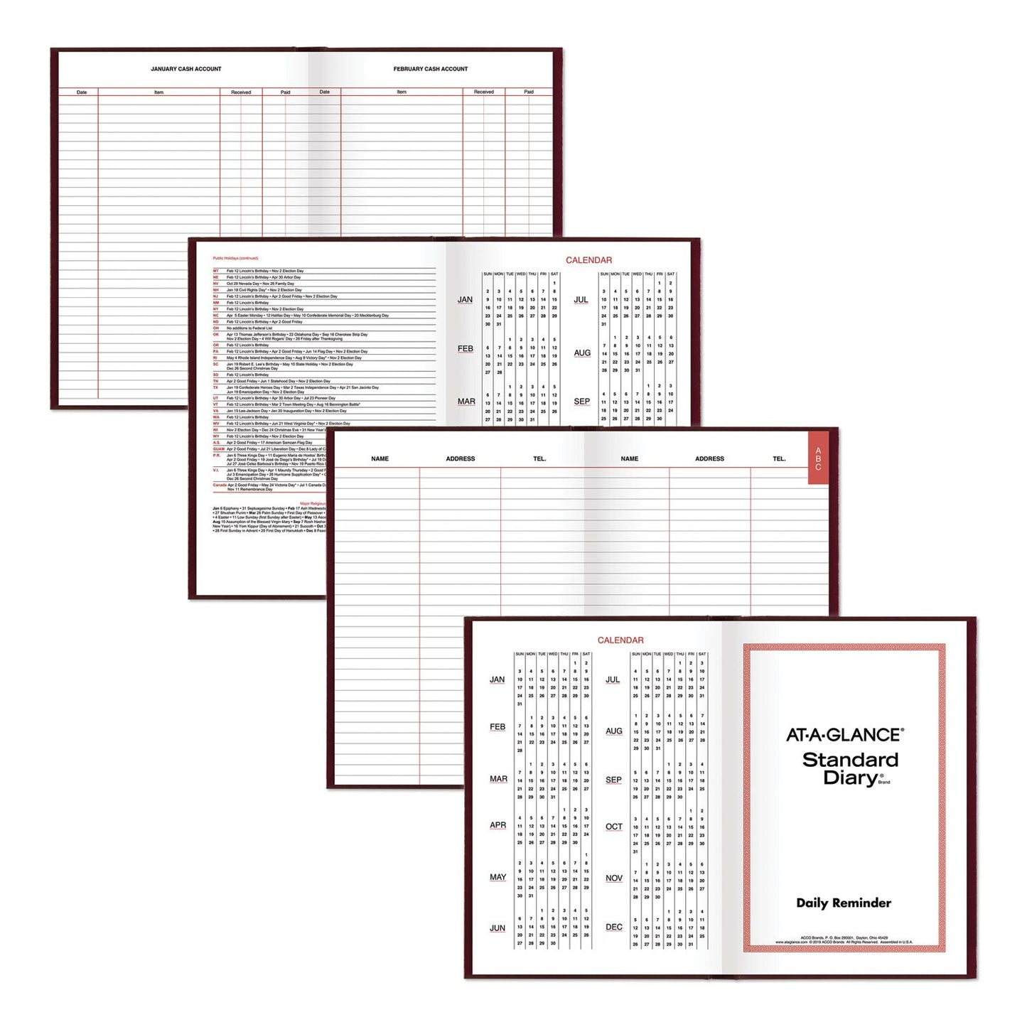 AT-A-GLANCE Standard Diary Daily Reminder Book, 2023 Edition, Medium/College Rule, Red Cover, 8.25 x 5.75, 201 Sheets