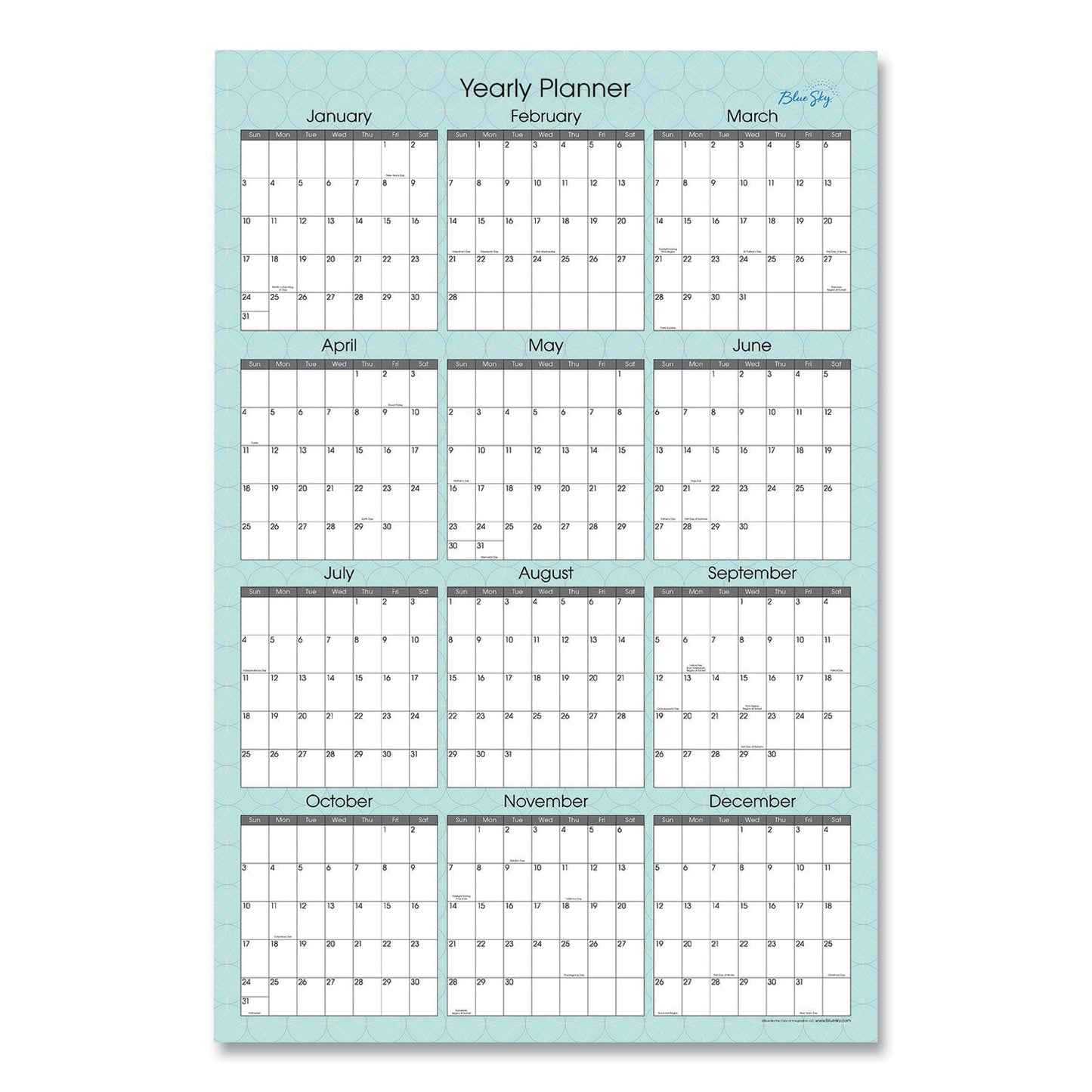 Blue Sky Picadilly Laminated Erasable Wall Calendar, Geometric Artwork, 36 x 24, White/Teal Sheets, 12-Month (Jan-Dec): 2023