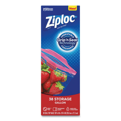 Ziploc Double Zipper Storage Bags, 1 gal, 1.75 mil, 10.56" x 10.75", Clear, 38/Box