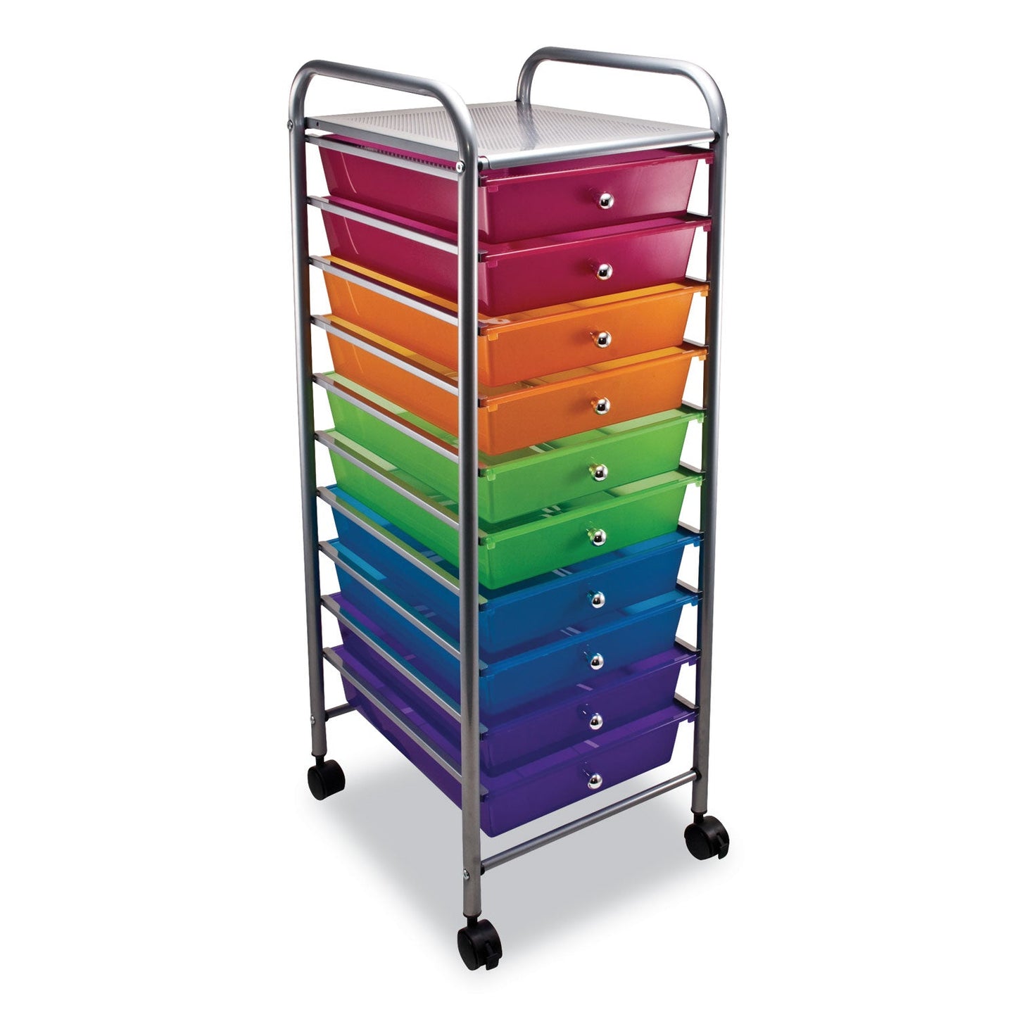 Advantus Portable Drawer Organizer, Metal, 1 Shelf, 10 Drawers, 13" x 15.38" x 37.75", Matte Gray/Assorted