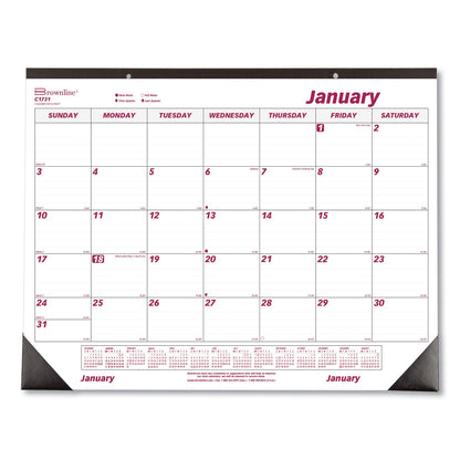 Brownline Monthly Desk Pad Calendar, 22 x 17, White/Burgundy Sheets, Black Binding, Black Corners, 12-Month (Jan to Dec): 2023