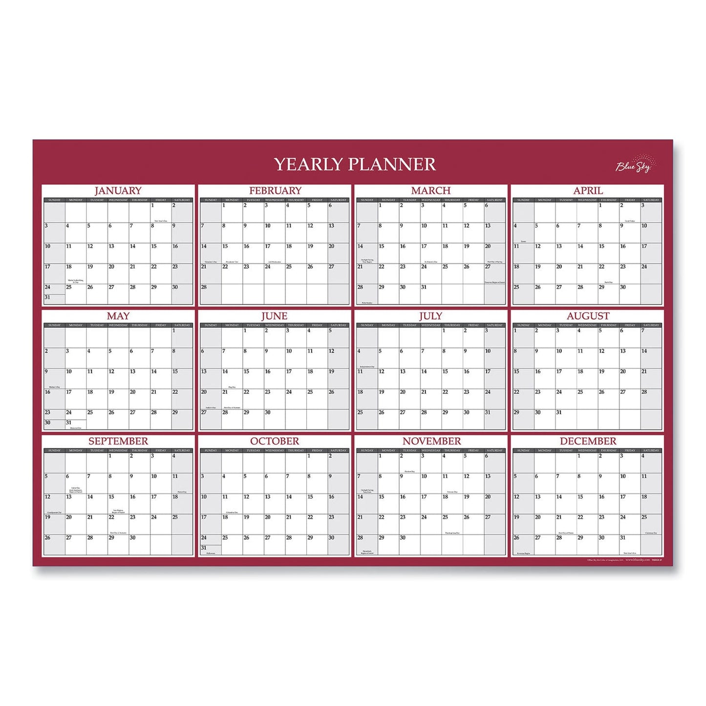 Blue Sky Classic Red Laminated Erasable Wall Calendar, Classic Red Artwork, 36 x 24, White/Red/Gray Sheets, 12-Month (Jan-Dec): 2023