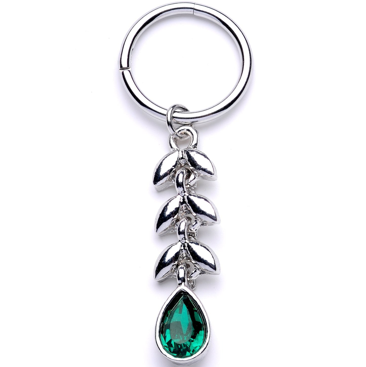16G 3/8 Green Gem Garland of Leaves Dangle Hinged Segment Ring
