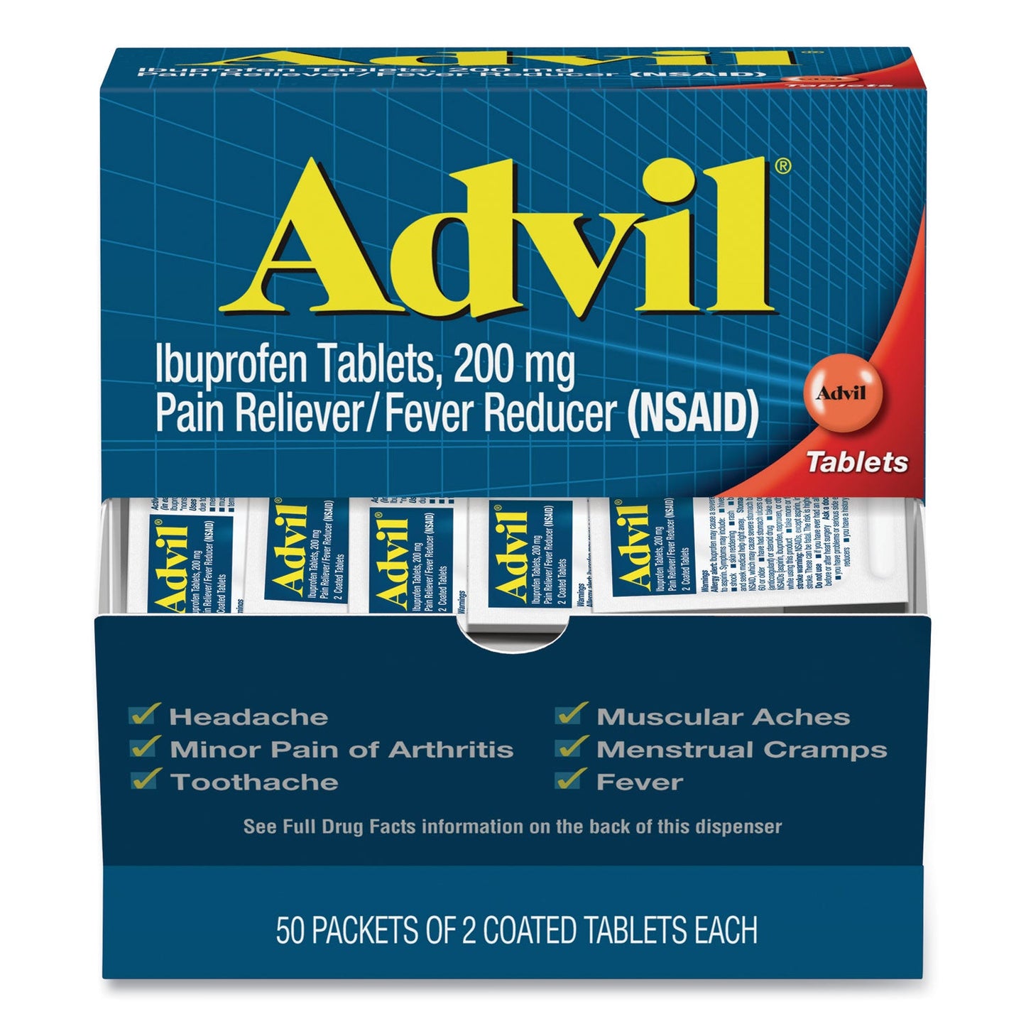 Advil Ibuprofen Tablets, Two-Pack, 50 Packs/Box