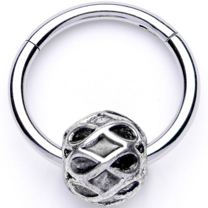 16G 3/8 Geometric Pattern Bead Hinged Segment Ring