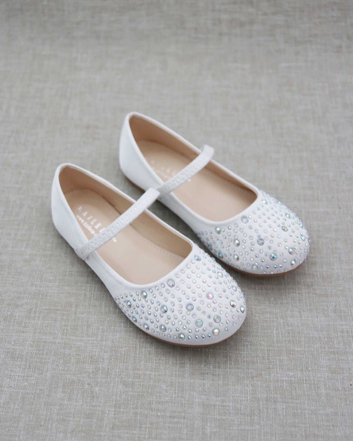 Satin Mary Jane Flats With Rhinestones Embellishment