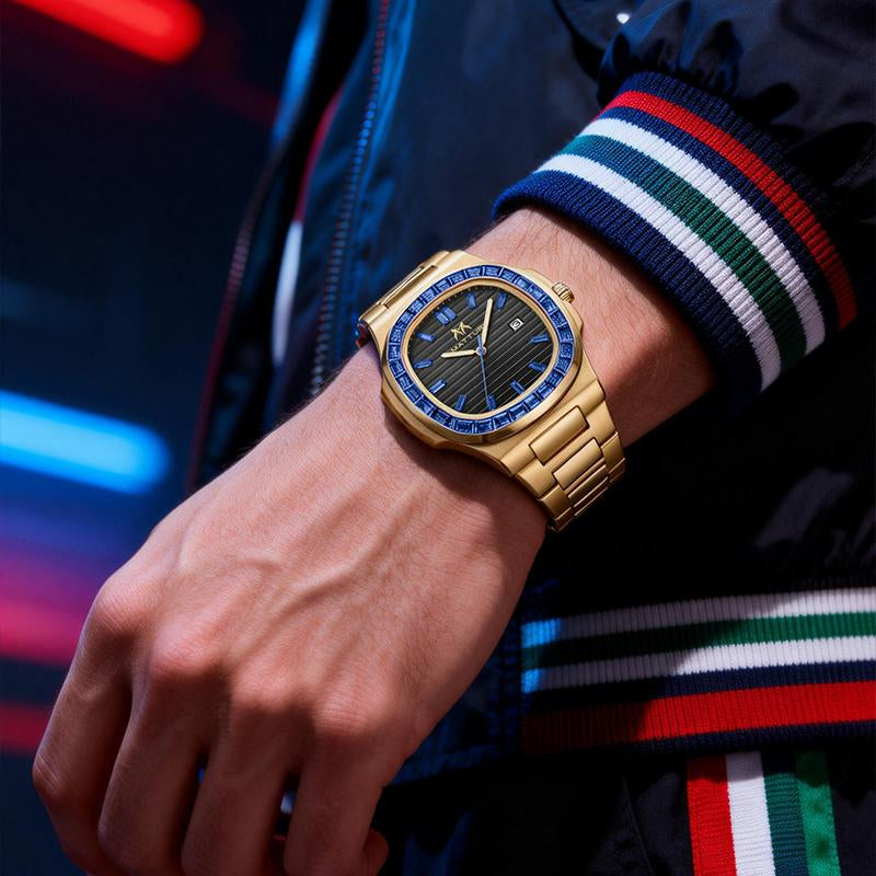 Brand Counter Authentic Premium Boutique Luxury Square Wristwatch – Rainbow Crystal Accents | High‑End Men’S Timepiece with Diamond Mirror Finish | Versatile Casual & Business Look | Ideal Gift for Him | Stylish Wristwatch with Date Function