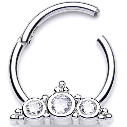 16G 3/8 Clear CZ Art Deco Arc Hinged Segment Ring