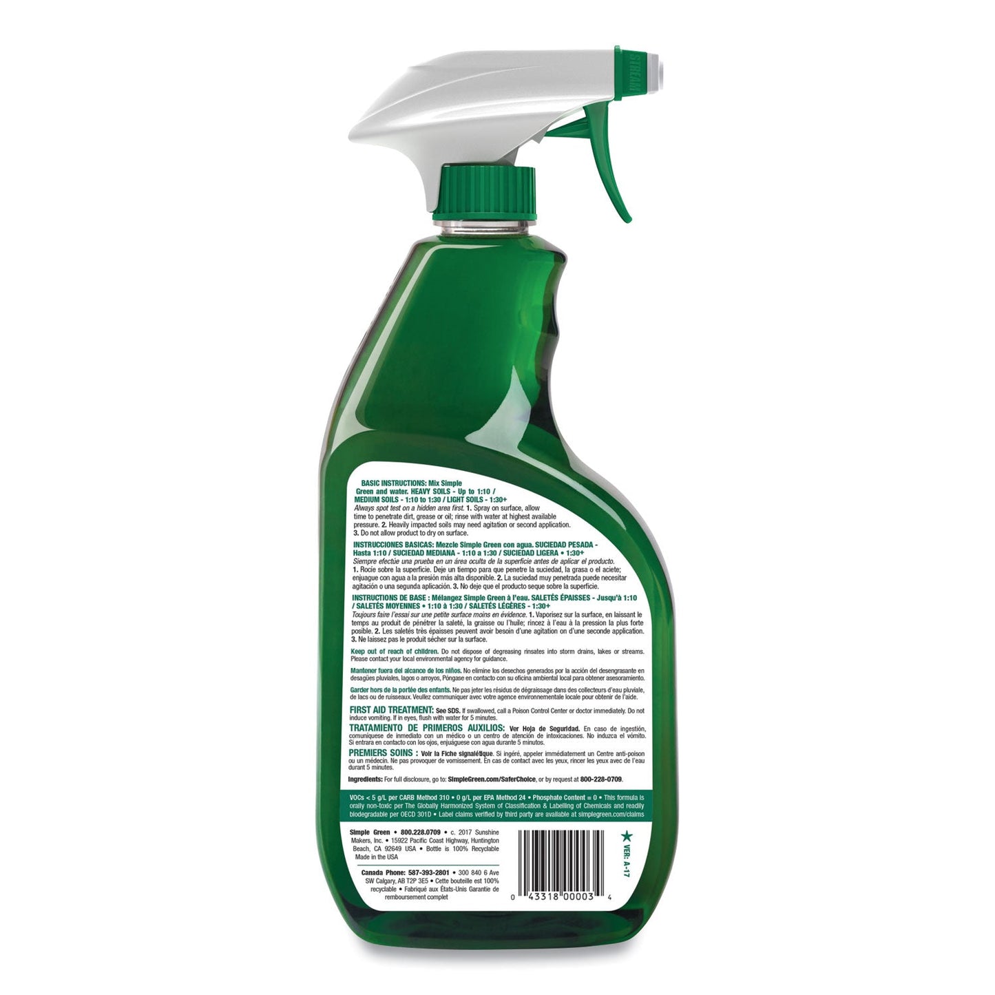 Simple Green Industrial Cleaner and Degreaser, Concentrated, 24 oz Spray Bottle, 12/Carton