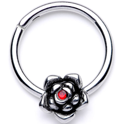 16G 3/8 Red Gem Tiny Flower Hinged Segment Ring