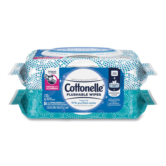 Cottonelle Fresh Care Flushable Cleansing Cloths, 3.73 x 5.5, White, 84/Pack, 8 Packs/Carton