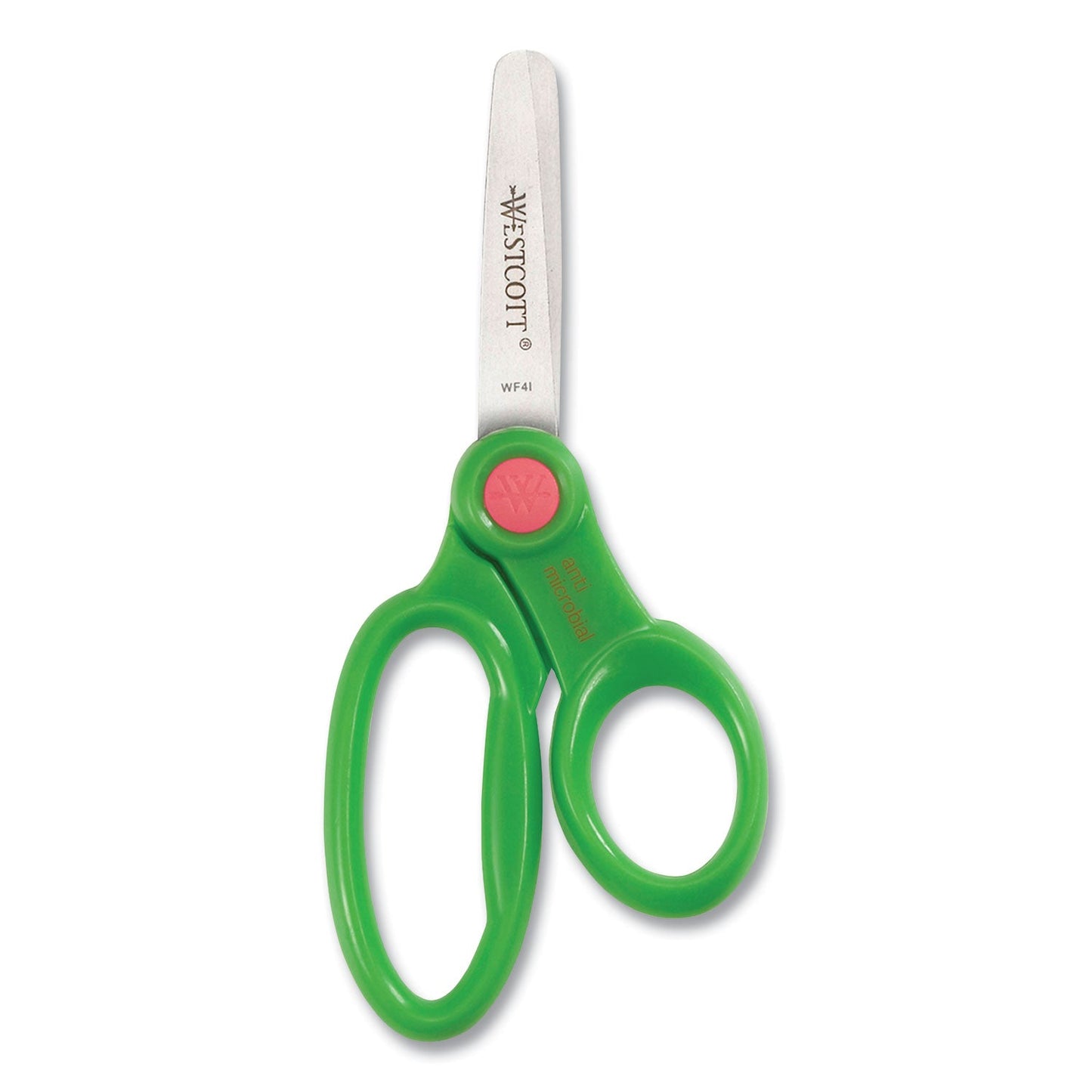 Westcott Scissor Caddy with Kids' Scissors, 5" Long, 2" Cut Length, Light Blue; Light Green; Pink; Red, Straight Handles, 24/Set