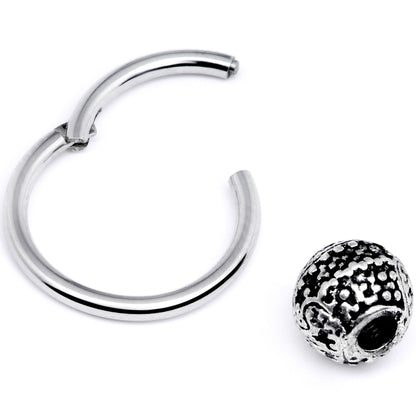16G 3/8 Tiny Texture Pattern Bead Hinged Segment Ring