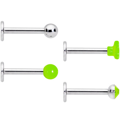 16G 3/8 Green Gem Star Glow Internally Threaded Labret Set of 4