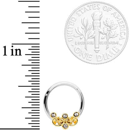 16G 3/8 Clear CZ Gem Abstract Scrolls Hinged Septum Segment Ring