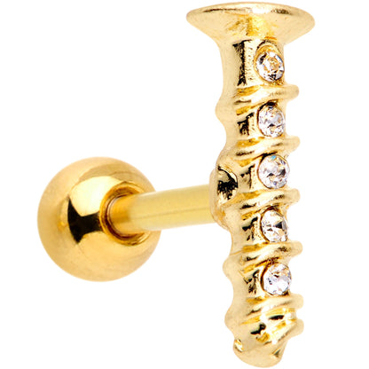 16G 1/4 Clear Gem Gold Tone Screw Cartilage Tragus Earring