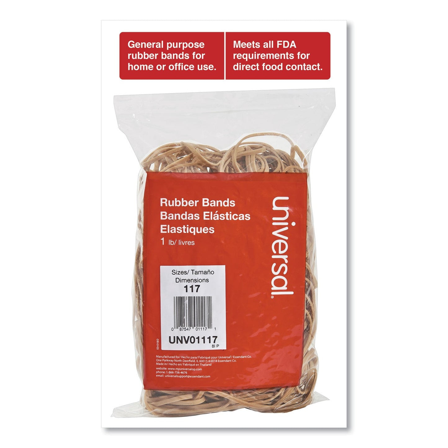 Universal Rubber Bands, Size 117, 0.06" Gauge, Beige, 1 lb Box, 210/Pack
