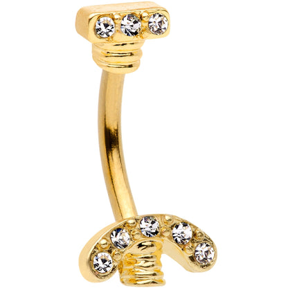 Clear Gem Gold Tone Nuts for Bolts Double Mount Belly Ring