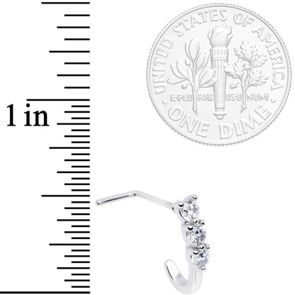 20G Clear CZ Gem Trio Hearts Faux Hoop L Shaped Nose Ring
