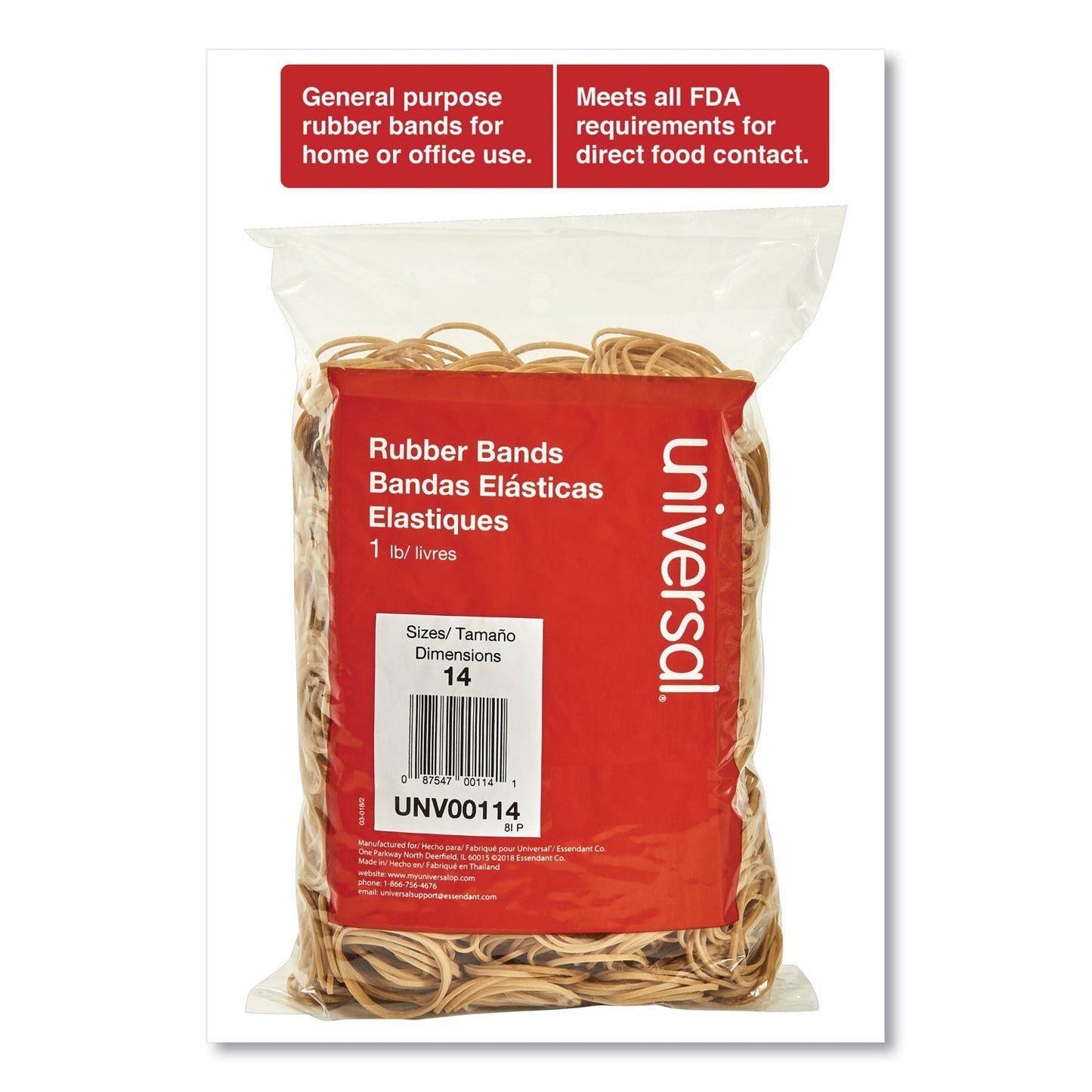 Universal Rubber Bands, Size 14, 0.04" Gauge, Beige, 1 lb Box, 2,200/Pack