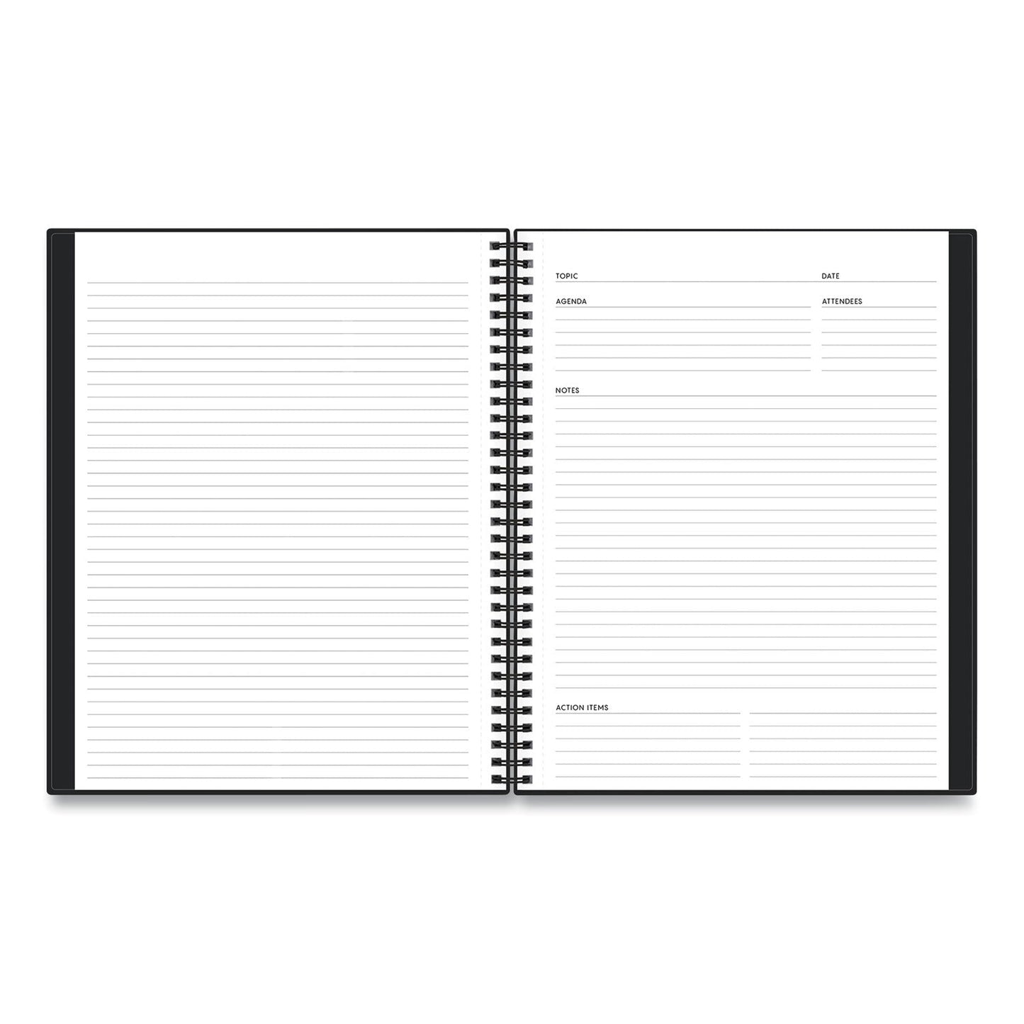 Blue Sky Aligned Business Notebook, 1 Subject, Meeting Notes Format, Narrow Rule, Black Cover, 11 x 8.5, 78 Sheets