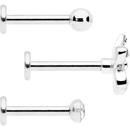 16G 5/16 Clear Gem Black Flower Labret Set of 3
