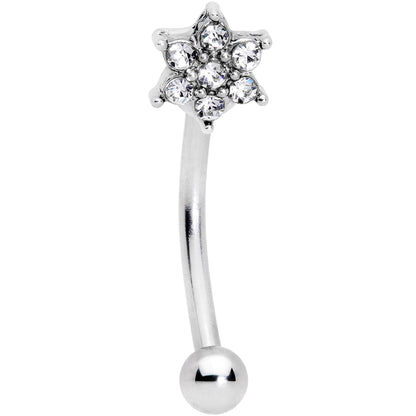16G 3/8 Clear Gem Six Petal Flower Curved Eyebrow Ring