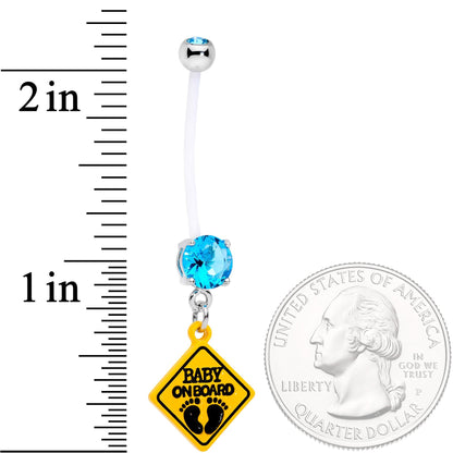 Aqua CZ Gem Baby on Board Sign Dangle Pregnancy Belly Ring