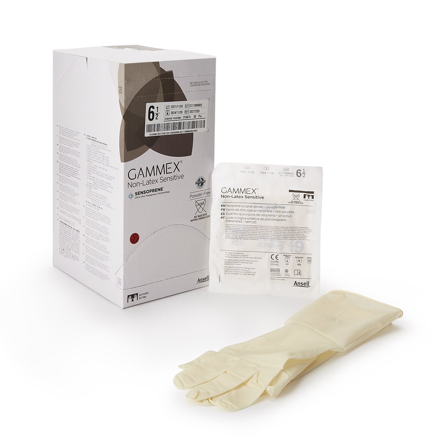 Gammex® Non-Latex Sensitive Polychloroprene Surgical Glove, Size 6.5, Cream 20277265