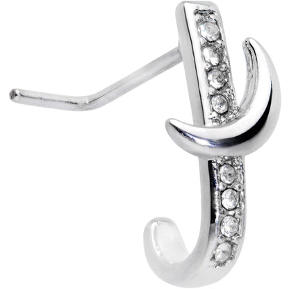 20G 3/16 Clear CZ Gem Sliver Moon Faux Hoop L Shaped Nose Ring