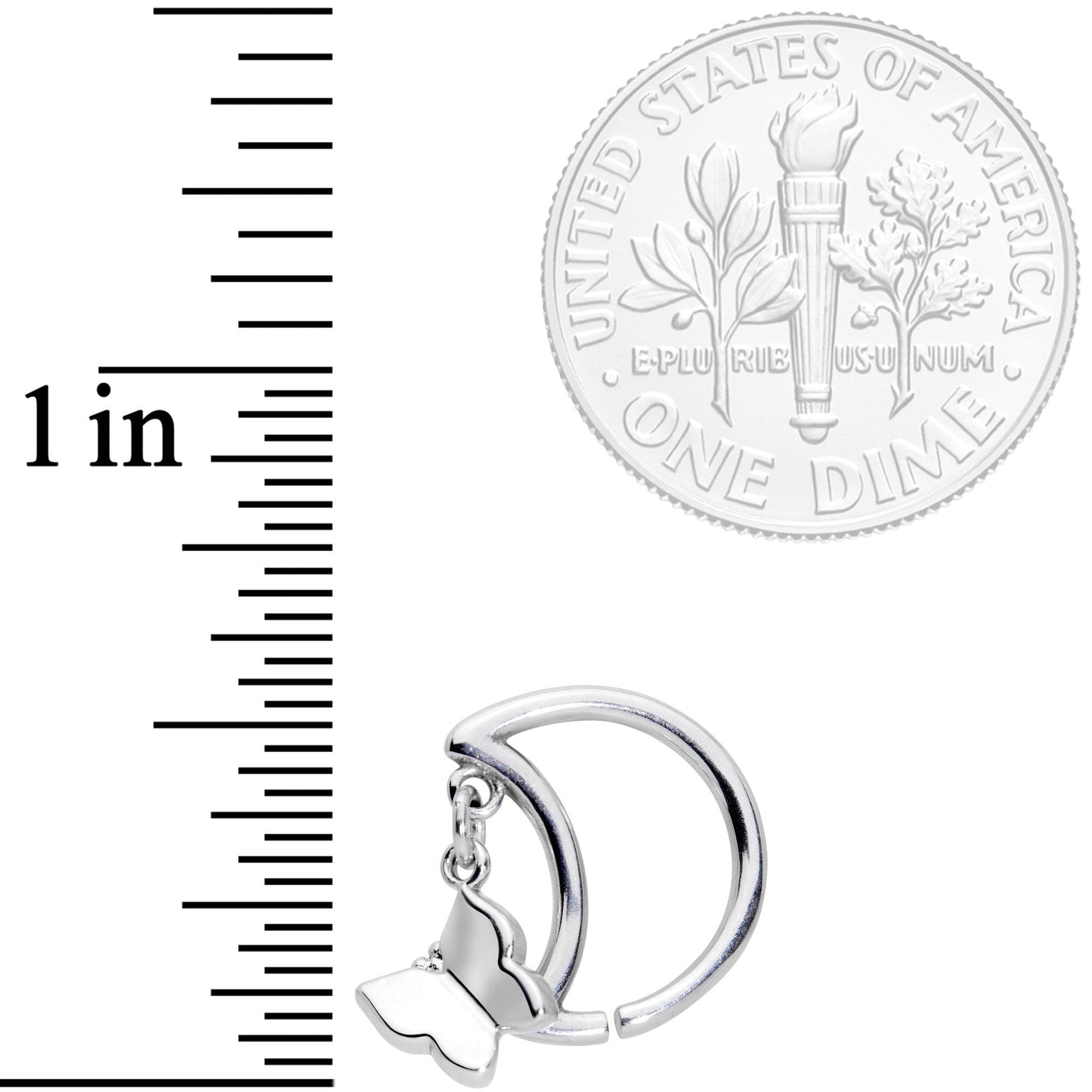 16G 3/8 Crescent Moon Butterfly Dangle Closure Ring
