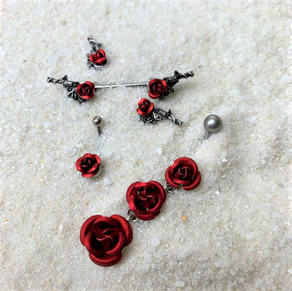 16G 3/8 Romantic Red Rose Flower Curved Eyebrow Ring