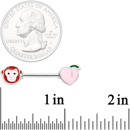 14G 9/16 Peach and Monkey Barbell Nipple Ring Set