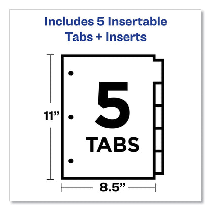 Office Essentials Plastic Insertable Dividers, 5-Tab, 11 x 8.5, Assorted Tabs, 1 Set