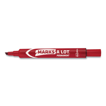 Avery MARKS A LOT Large Desk-Style Permanent Marker, Broad Chisel Tip, Red, Dozen (8887)