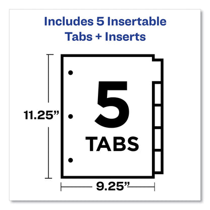 Avery Insertable Big Tab Dividers, 5-Tab, Single-Sided Copper Edge Reinforcing, 11.13 x 9.25, White, Assorted Tabs, 1 Set