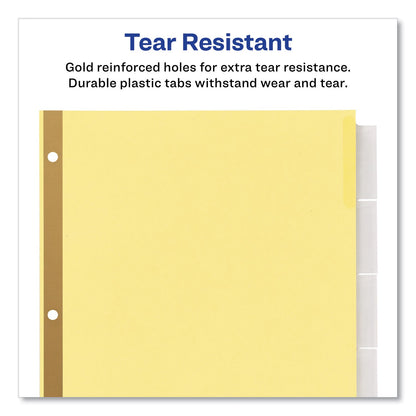 Avery Insertable Big Tab Dividers, 5-Tab, Double-Sided Gold Edge Reinforcing, 11 x 8.5, Buff, Clear Tabs, 24 Sets