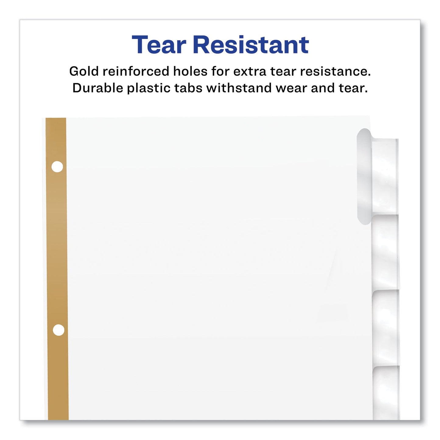 Avery Insertable Big Tab Dividers, 5-Tab, Double-Sided Gold Edge Reinforcing, 11 x 8.5, White, Clear Tabs, 1 Set