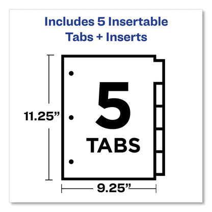 Avery Insertable Big Tab Dividers, 5-Tab, Single-Sided Copper Edge Reinforcing, 11.13 x 9.25, White, Clear Tabs, 1 Set