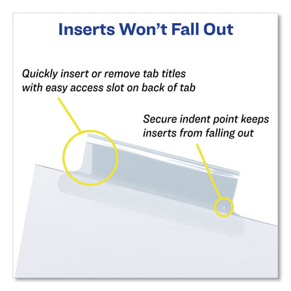 Avery Insertable Big Tab Dividers, 8-Tab, Double-Sided Gold Edge Reinforcing, 11 x 8.5, White, Clear Tabs, 1 Set
