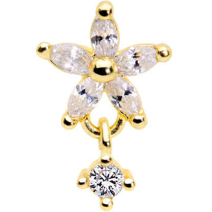 16G 5/16 Clear CZ Gem Gold Tone Flower Dangle Cartilage Tragus