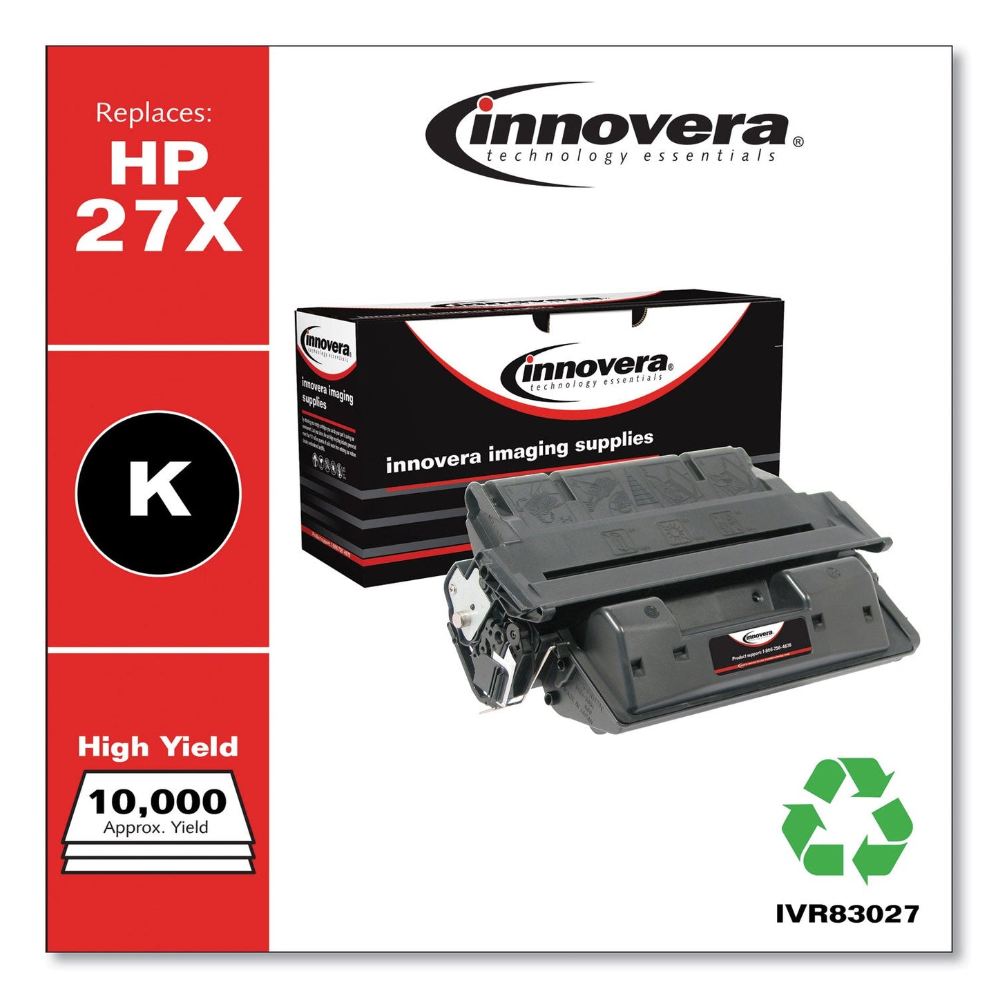 Innovera Remanufactured Black High-Yield Toner, Replacement for 27X (C4127X), 10,000 Page-Yield