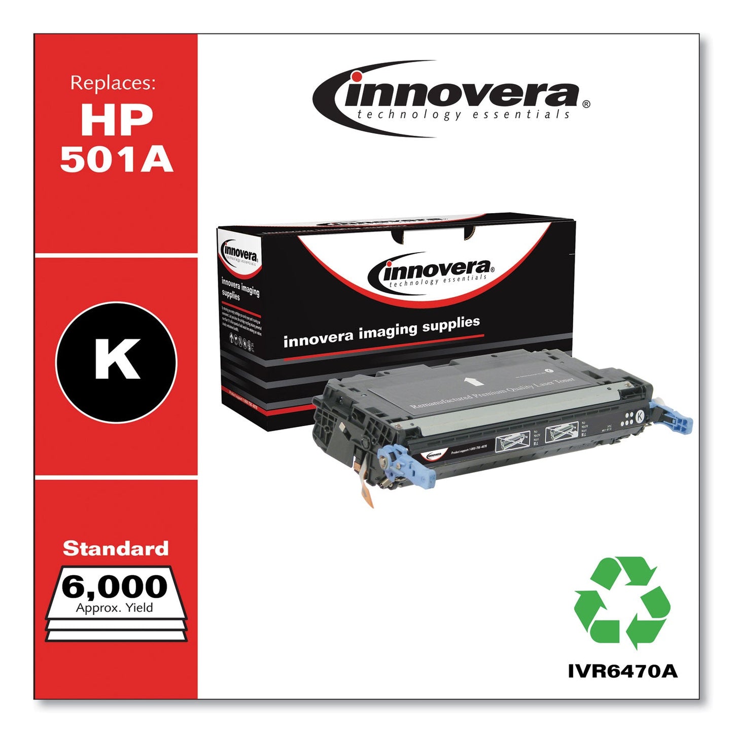 Innovera Remanufactured Black Toner, Replacement for 501A (Q6470A), 6,000 Page-Yield
