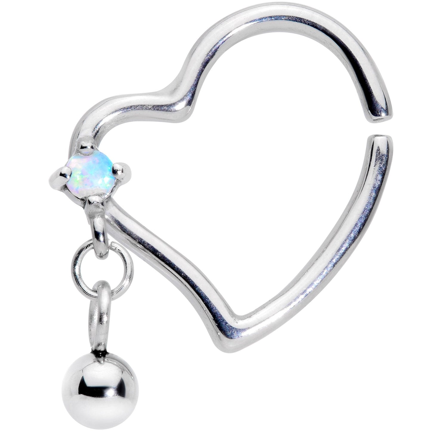 16G 3/8 White Faux Opal Stylized Heart Right Closure Ring