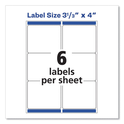 Avery Shipping Labels w/ TrueBlock Technology, Inkjet Printers, 3.33 x 4, White, 6/Sheet, 100 Sheets/Box